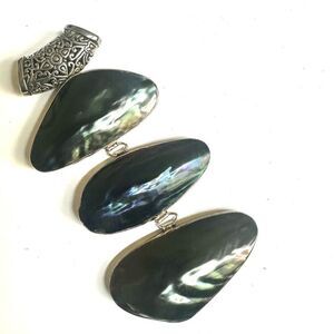 Sterling “JS 925” Black-Lip Mother-of-Pearl Triple-Panel Enhancer Pendant